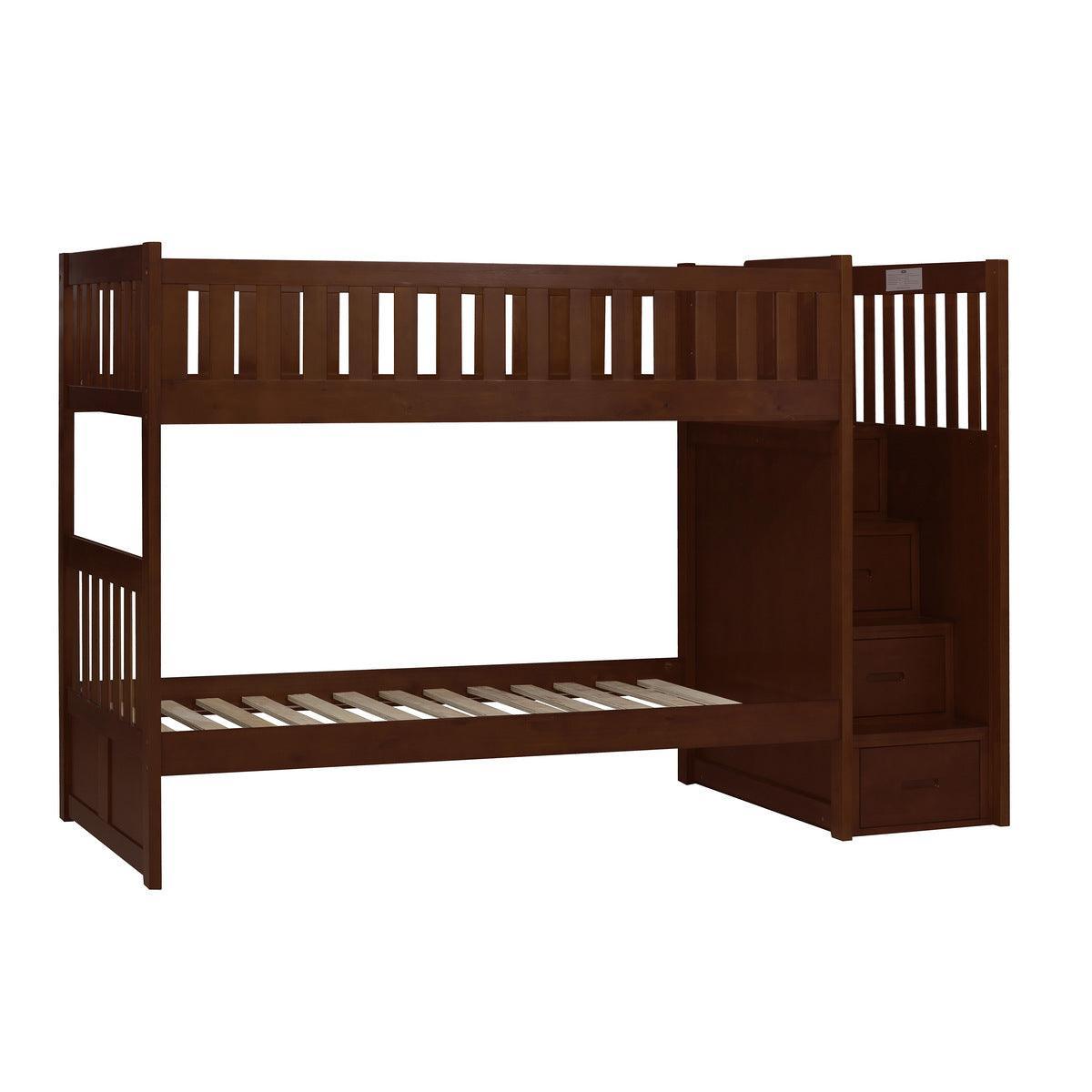 Rowe Dark Cherry Transitional Pine Veneer, Wood And Engineered Wood Twin/twin Step Bunk Bed - Ella Furniture