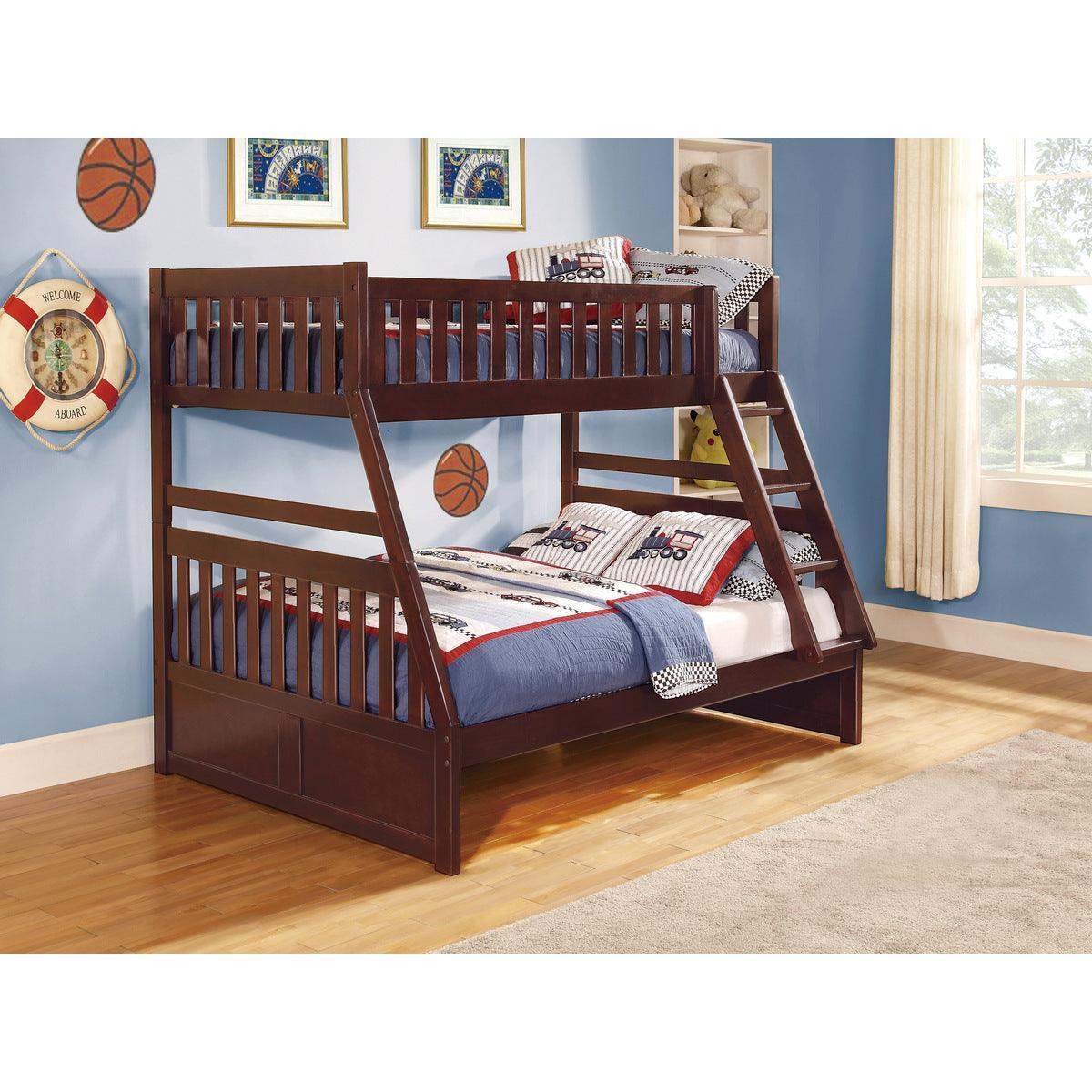Rowe Dark Cherry Transitional Pine Veneer, Wood And Engineered Wood Twin/full Bunk Bed - Ella Furniture
