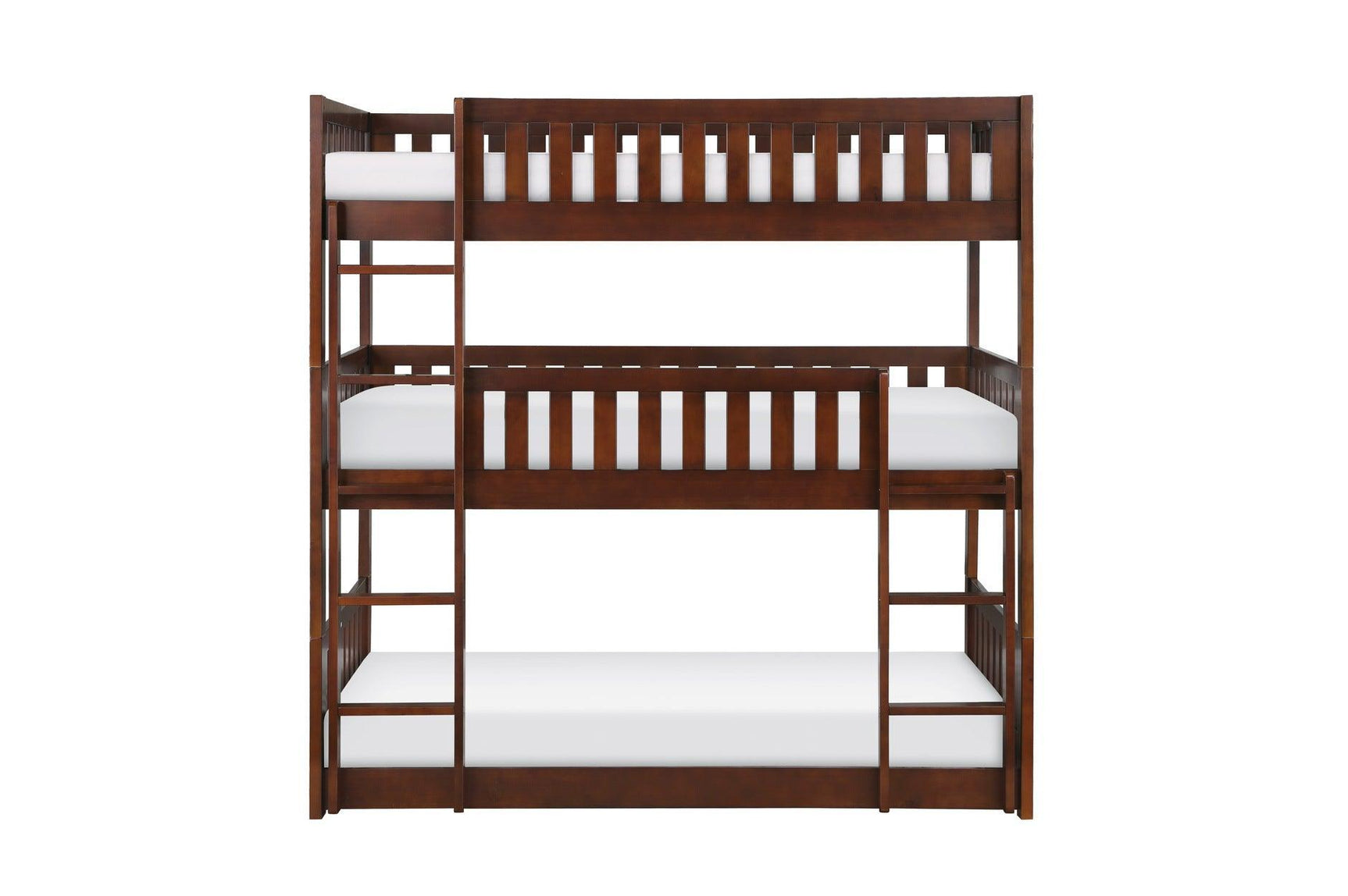 Rowe Dark Cherry Modern Transitional Solid Wood Youth Triple Twin Bunkbed - Ella Furniture