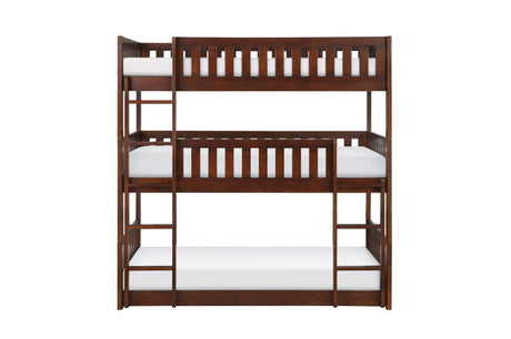 Rowe Dark Cherry Modern Transitional Solid Wood Youth Triple Twin Bunkbed - Ella Furniture