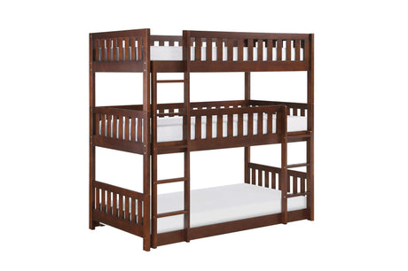Rowe Dark Cherry Modern Transitional Solid Wood Youth Triple Twin Bunkbed - Ella Furniture