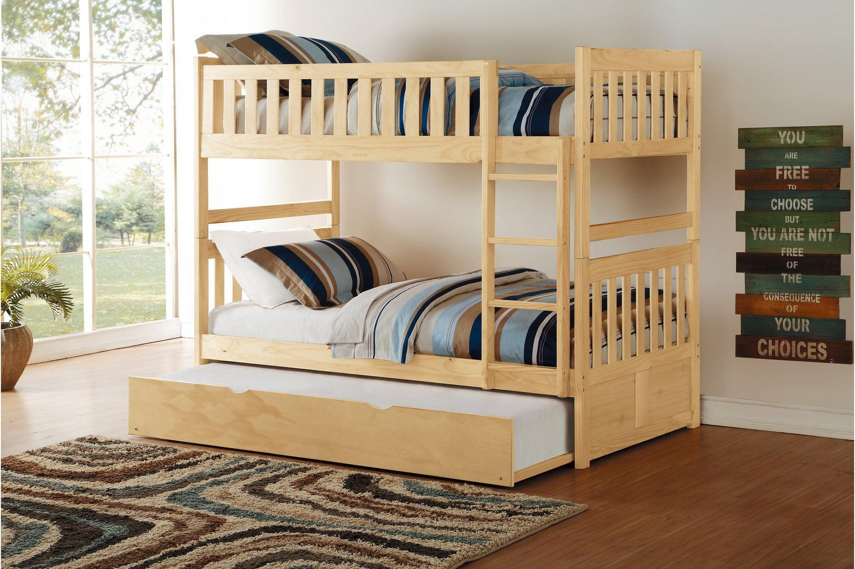 Bartly Natural Pine Modern Transitional Solid Wood Youth Bunk Bedroom Set - Ella Furniture