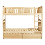 Bartly Natural Pine Transitional Engineered Wood Twin Over Twin Bunk Bed With Storage Boxes - Ella Furniture