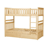 Bartly Natural Pine Transitional Engineered Wood Twin Over Twin Bunk Bed With Storage Boxes - Ella Furniture