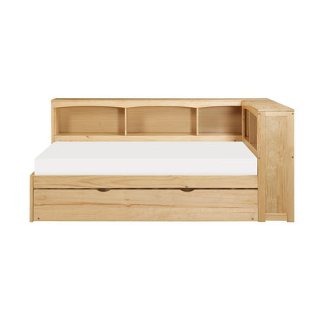 Bartly Natural Pine Pine Veneer, Wood, Engineered Wood Twin Bookcase Corner Bed With Twin Trundle - Ella Furniture