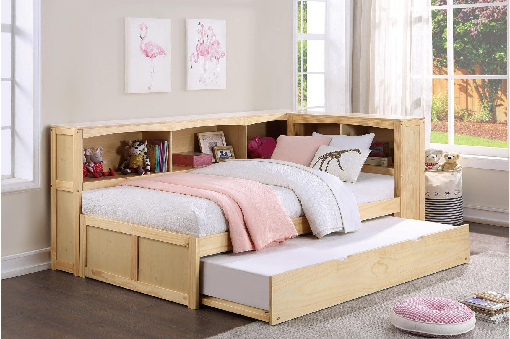 Bartly Natural Pine Modern Transitional Solid Wood Youth Bookcase Storage Bedroom Set - Ella Furniture