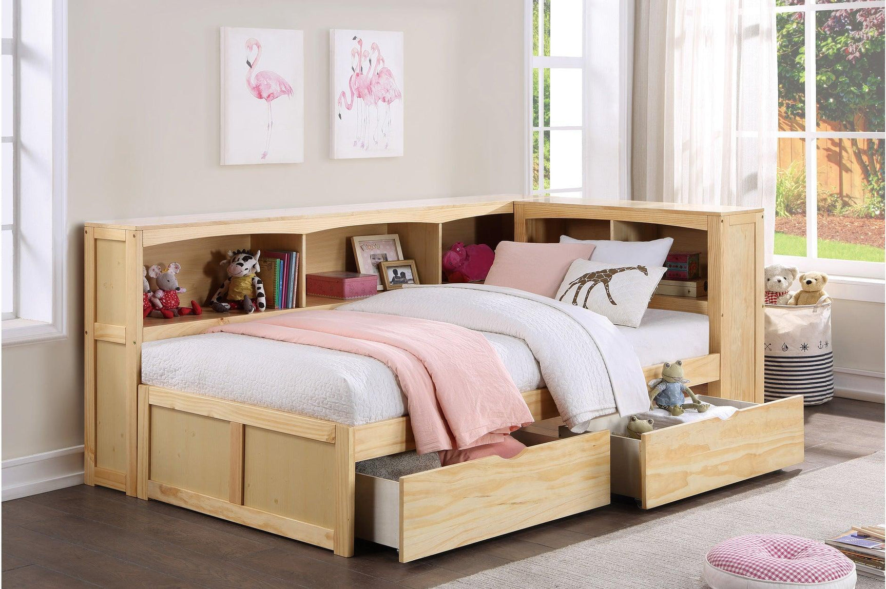 Bartly Natural Pine Modern Transitional Solid Wood Youth Bookcase Storage Bedroom Set - Ella Furniture