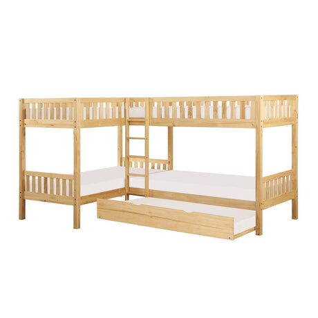 Bartly Natural Pine Pine Veneer, Wood And Engineered Wood Corner Bunk Bed With Twin Trundle - Ella Furniture