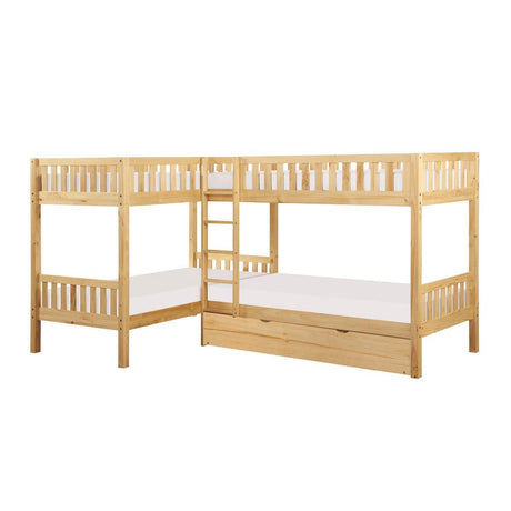 Bartly Natural Pine Pine Veneer, Wood And Engineered Wood Corner Bunk Bed With Twin Trundle - Ella Furniture