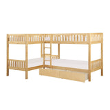 Bartly Natural Pine Transitional Engineered Wood Twin Corner Bunk Bed With Storage Boxes - Ella Furniture