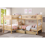 Bartly Natural Pine Transitional Engineered Wood Twin Corner Bunk Bed With Storage Boxes - Ella Furniture