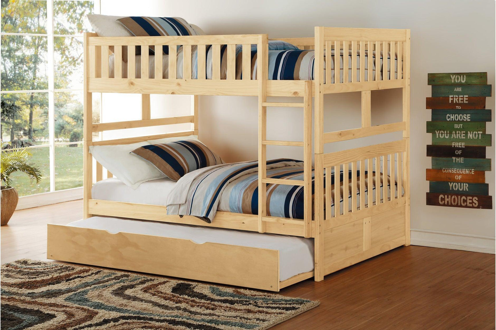 Bartly Natural Pine Modern Transitional Solid Wood Youth Full/full Bunk Bed With Storage Boxes - Ella Furniture