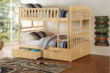 Bartly Natural Pine Modern Transitional Solid Wood Youth Full/full Bunk Bed With Storage Boxes - Ella Furniture