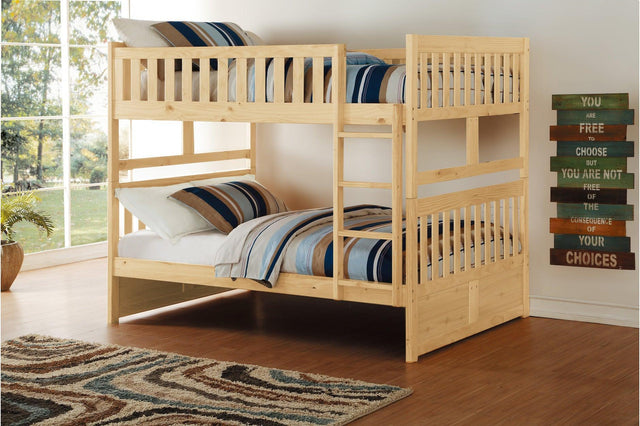 Bartly Natural Pine Modern Transitional Solid Wood Youth Full/full Bunk Bed With Storage Boxes - Ella Furniture