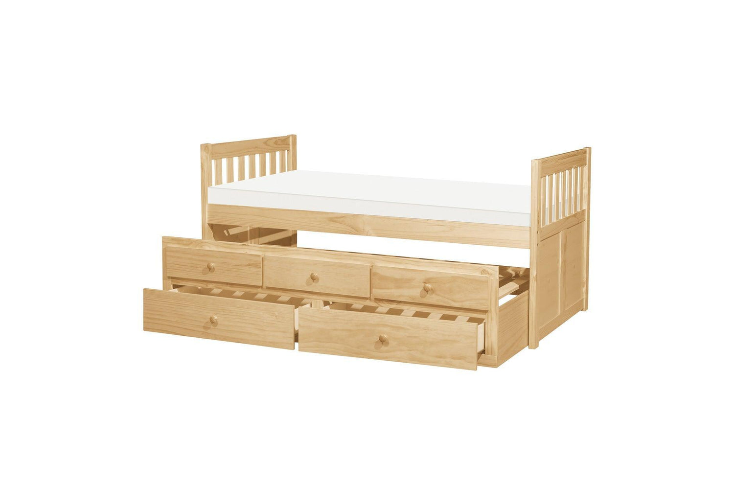 Bartly Natural Pine Modern Transitional Solid Wood Youth Panel Storage Trundle Bedroom Set - Ella Furniture