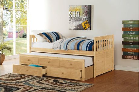 Bartly Natural Pine Modern Transitional Solid Wood Youth Panel Storage Trundle Bedroom Set - Ella Furniture
