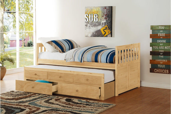 Bartly Natural Pine Modern Transitional Solid Wood Youth Panel Storage Trundle Bedroom Set - Ella Furniture