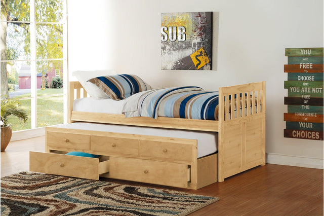 Bartly Natural Pine Modern Transitional Solid Wood Youth Panel Storage Trundle Bedroom Set - Ella Furniture