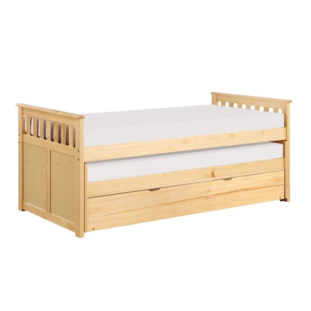 Bartly Natural Pine Transitional Pine Veneer, Wood And Engineered Twin Over Twin Trundle Bed - Ella Furniture