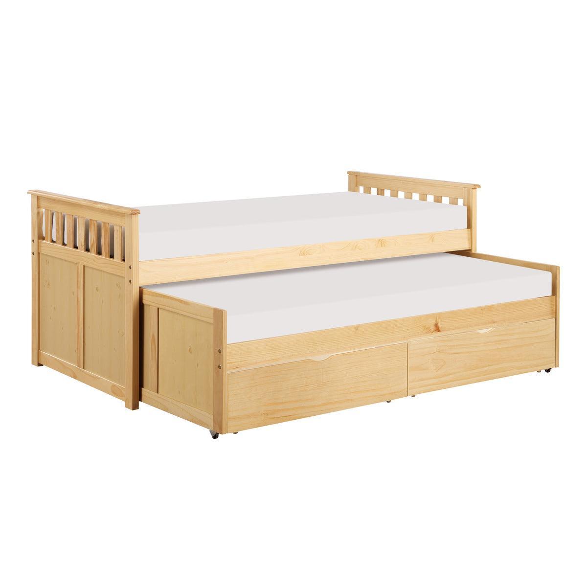 Bartly Natural Pine Transitional Pine Veneer, Wood And Engineered Twin Over Twin Storage Bed - Ella Furniture