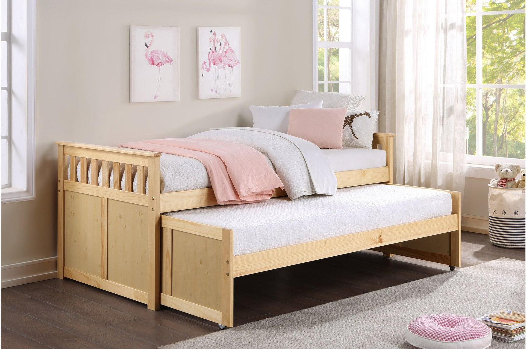 Bartly Natural Pine Modern Transitional Solid Wood Youth Storage Bedroom Set - Ella Furniture