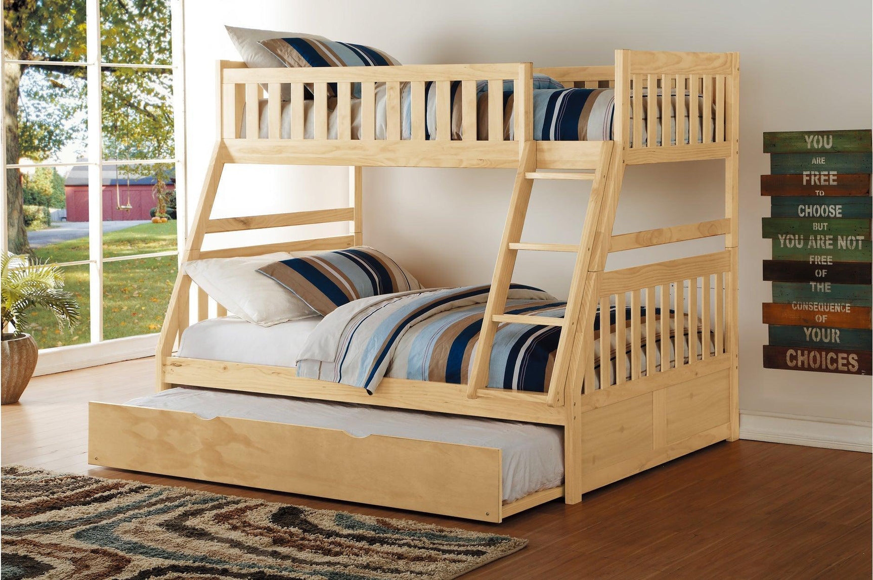 Bartly Natural Pine Modern Transitional Solid Wood Youth Twin/full Bunk Bedroom Set - Ella Furniture