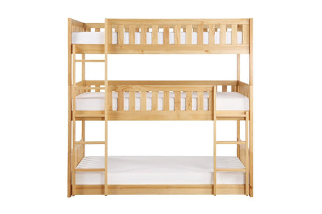 Bartly Natural Pine Modern Transitional Solid Wood Youth Triple Bunk Bedroom Set - Ella Furniture