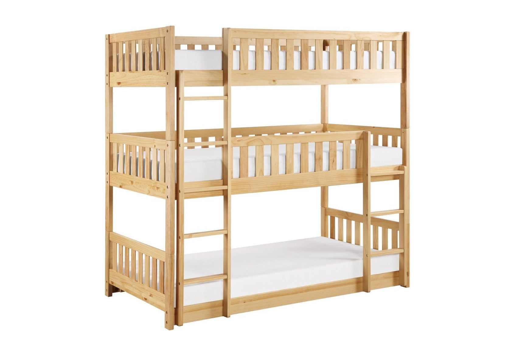 Bartly Natural Pine Modern Transitional Solid Wood Youth Triple Bunk Bedroom Set - Ella Furniture