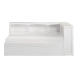 Galen White Transitional Wood And Engineered Wood Twin Bookcase Corner Bed With Twin Trundle - Ella Furniture