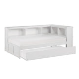 Galen White Transitional Wood And Engineered Wood Twin Bookcase Corner Bed With Twin Trundle - Ella Furniture