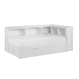 Galen White Transitional Wood And Engineered Wood Twin Bookcase Corner Bed With Twin Trundle - Ella Furniture