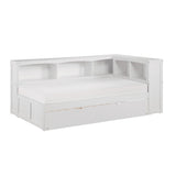 Galen White Transitional Wood, Engineered Wood Youth Twin Bookcase Corner Bed With Twin Trundle - Ella Furniture