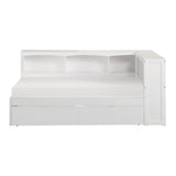 Galen White Transitional Wood And Engineered Wood Twin Bookcase Corner Bed With Storage Boxes - Ella Furniture