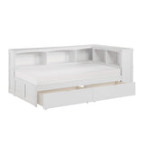 Galen White Transitional Wood And Engineered Wood Twin Bookcase Corner Bed With Storage Boxes - Ella Furniture