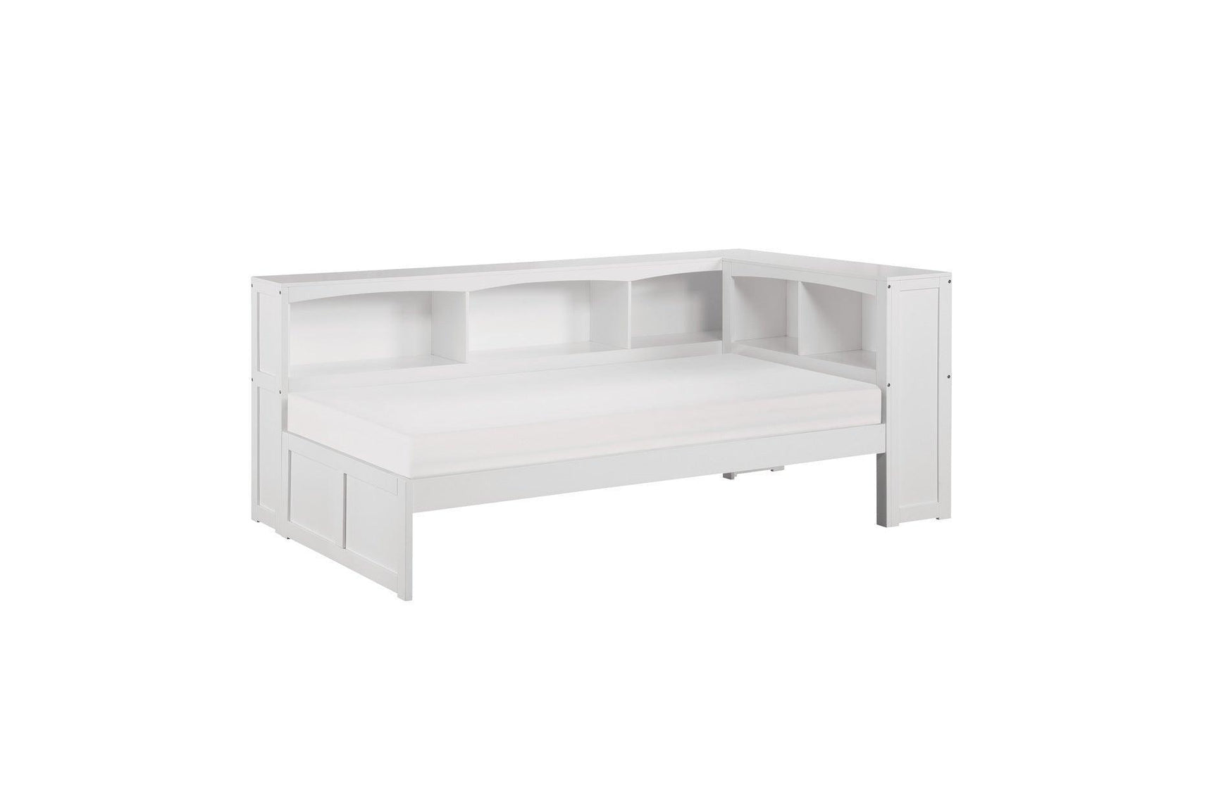 Galen White Modern Transitional Solid Wood Twin Bed And Twin Corner Bookcase Bed - Ella Furniture