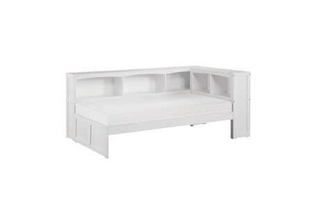 Galen White Modern Transitional Solid Wood Twin Bed And Twin Corner Bookcase Bed - Ella Furniture