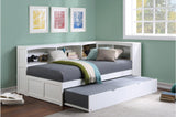 Galen White Modern Transitional Solid Wood Twin Bed And Twin Corner Bookcase Bed - Ella Furniture