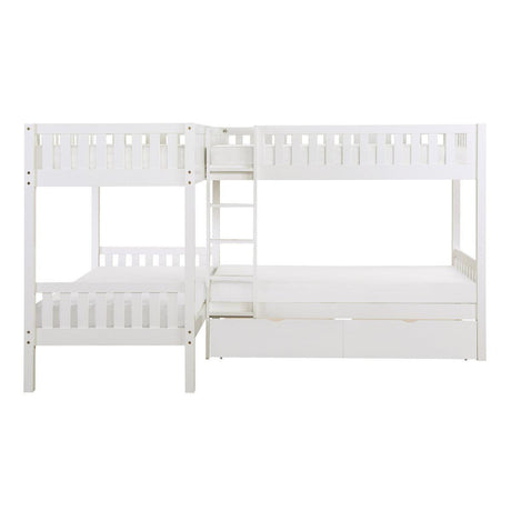 Galen White Modern Transitional Wood And Engineered Wood Corner Bunk Bed With Storage Boxes - Ella Furniture