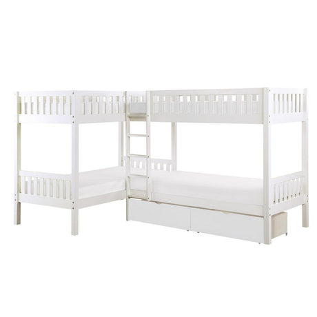 Galen White Modern Transitional Wood And Engineered Wood Corner Bunk Bed With Storage Boxes - Ella Furniture