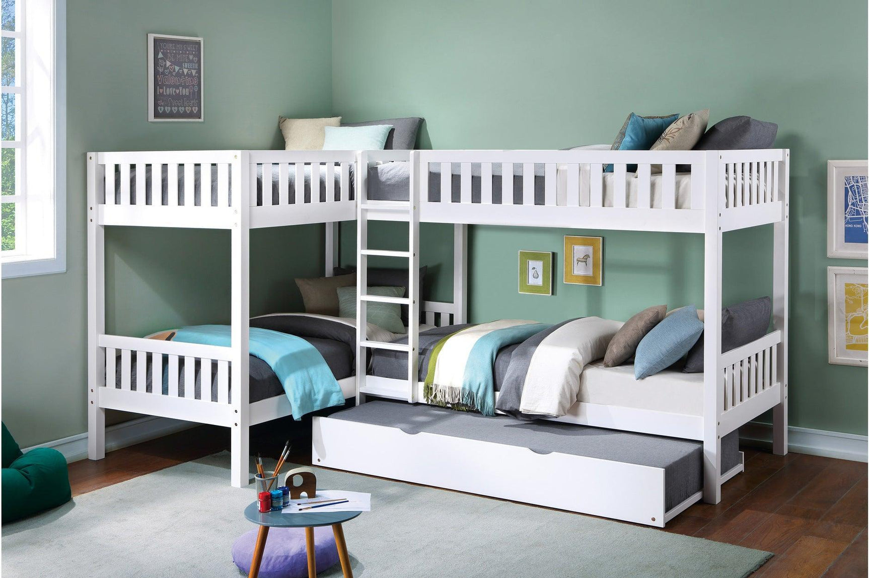 Galen White Modern Transitional Wood And Engineered Wood Four Youth Twin Bedroom Set - Ella Furniture
