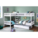 Galen White Modern Transitional Wood And Engineered Wood Corner Bunk Bed With Twin Trundle - Ella Furniture