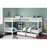 Galen White Modern Transitional Wood And Engineered Wood Corner Bunk Bed With Storage Boxes - Ella Furniture