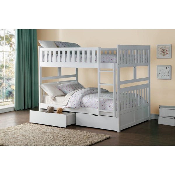 Galen White Modern Transitional Wood And Engineered Wood Full/full Bunk Bed With Storage Boxes - Ella Furniture
