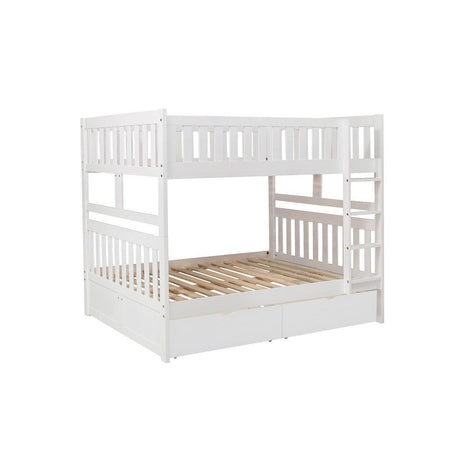 Galen White Modern Transitional Wood And Engineered Wood Full/full Bunk Bed With Storage Boxes - Ella Furniture