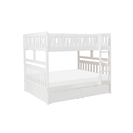 Galen White Modern Transitional Wood And Engineered Wood Full/full Bunk Bed With Storage Boxes - Ella Furniture