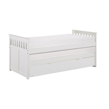 Galen White Transitional Wood And Engineered Wood Youth Twin Over Twin Trundle Bed - Ella Furniture
