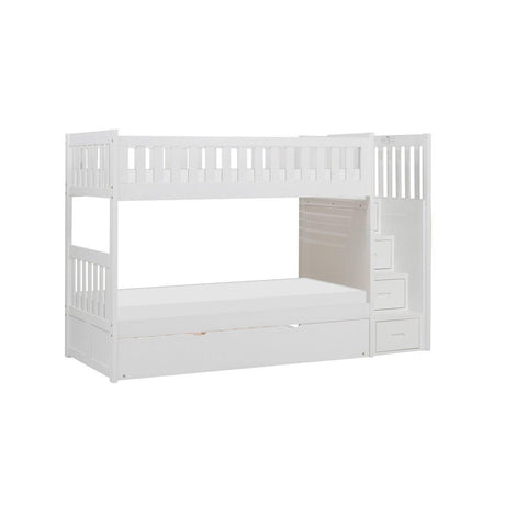 Galen White Modern Transitional Wood, Engineered Wood Twin/twin Step Bunk Bed With Twin Trundle - Ella Furniture