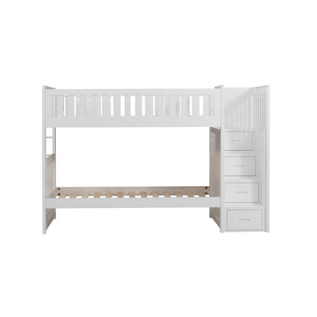 Galen White Modern Transitional Wood And Engineered Wood Twin/twin Step Bunk Bed - Ella Furniture