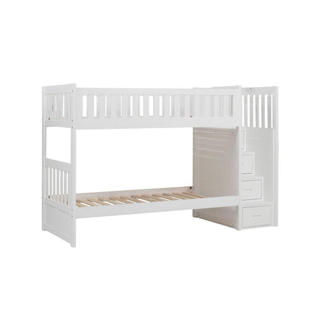 Galen White Modern Transitional Wood And Engineered Wood Twin/twin Step Bunk Bed - Ella Furniture