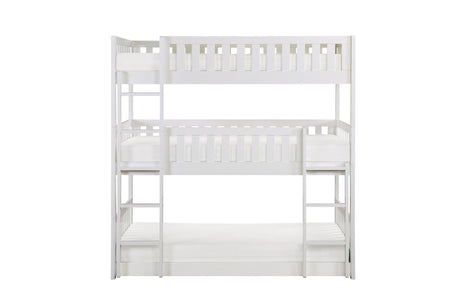 Galen White Modern Transitional Wood And Engineered Wood Youth Triple Twin Bunkbed - Ella Furniture
